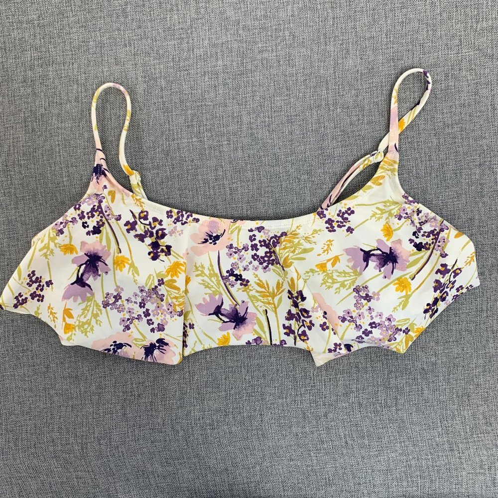 Old Navy Juniors Floral Bikini Top XL Adjustable Straps Cream‎ Purple Green Pink